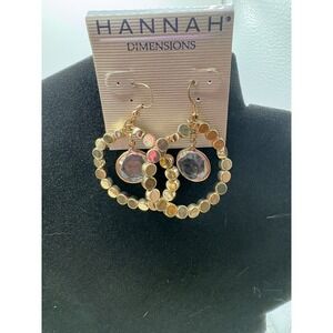 Hannah Dimensions Gold Hoop Earrings with White Center Dangle Stone